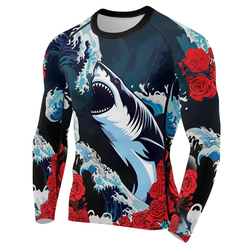Shark Rash Guard BJJ Long Sleeve Men's Compression Shirt for MMA Jiu Jitsu No Gi Grappling2
