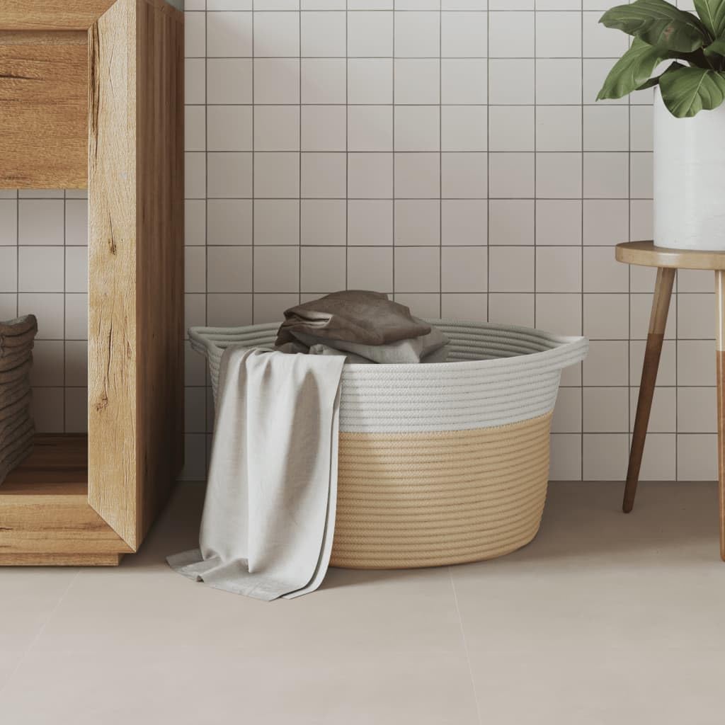 Cesto portaoggetti in cotone/poliestere, intrecciato, beige e