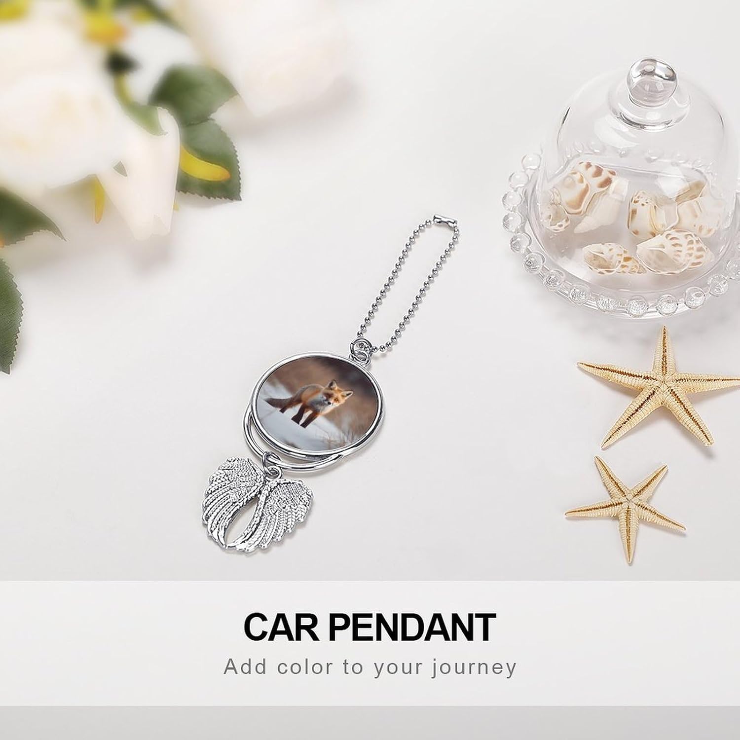 Car Hanging Ornament Rear View Mirror Cars Charms Cute Fox Car Pendant Cars Interior Decoration View Mirror Hanging Accessories for Window Door Frame Balcony Silver image 4