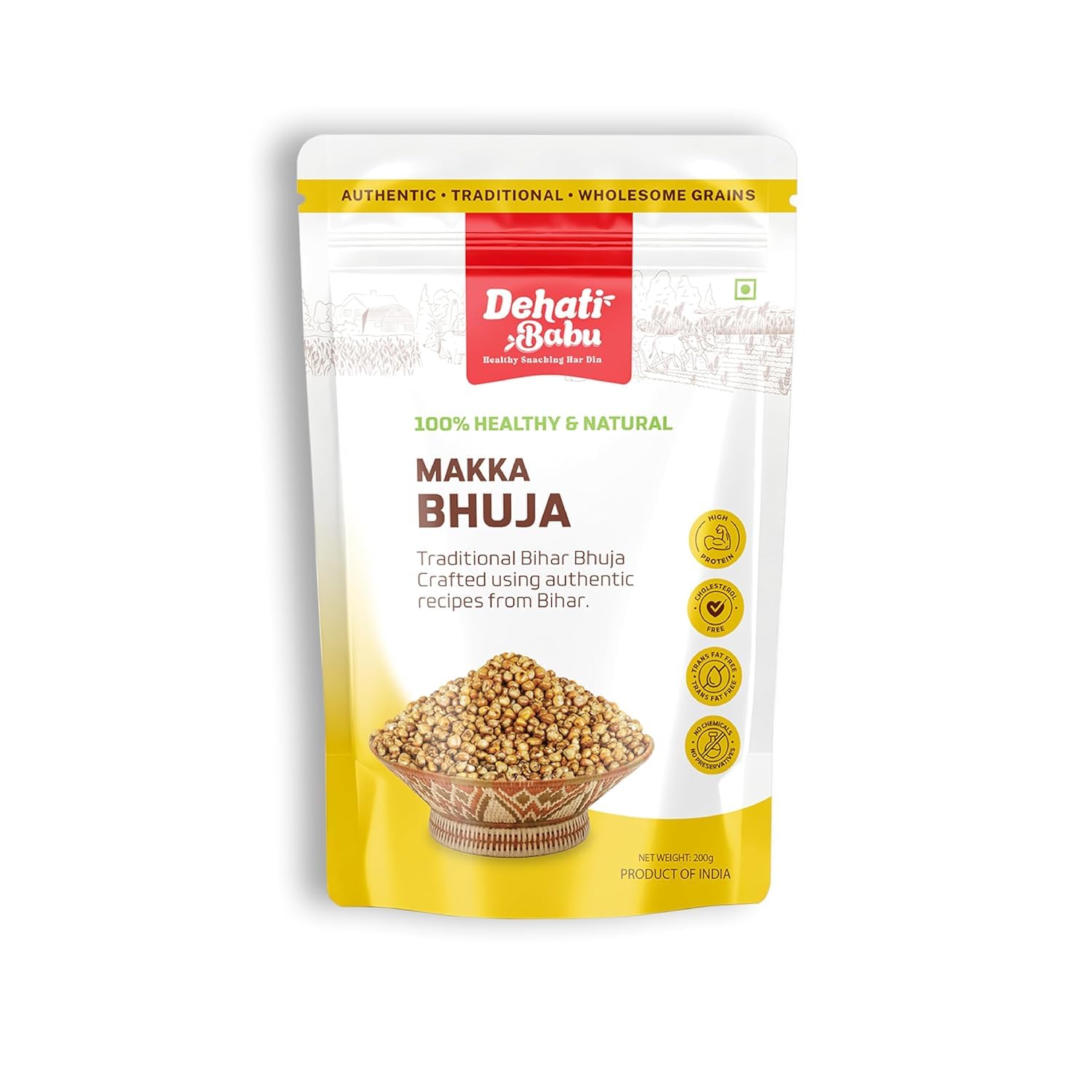 Dehati Babu Makka Bhuja 200g – Authentic Bihar Traditional Bhuja | Roasted Corn Snack | Healthy & Natural | Protein-Rich, Light & Trans Fat Free Healthy Snacks | Light & Crunchy | Naturally Wholesome | Ready-to-Eat Time & Travel Snack (( Pack of 1))-image-28