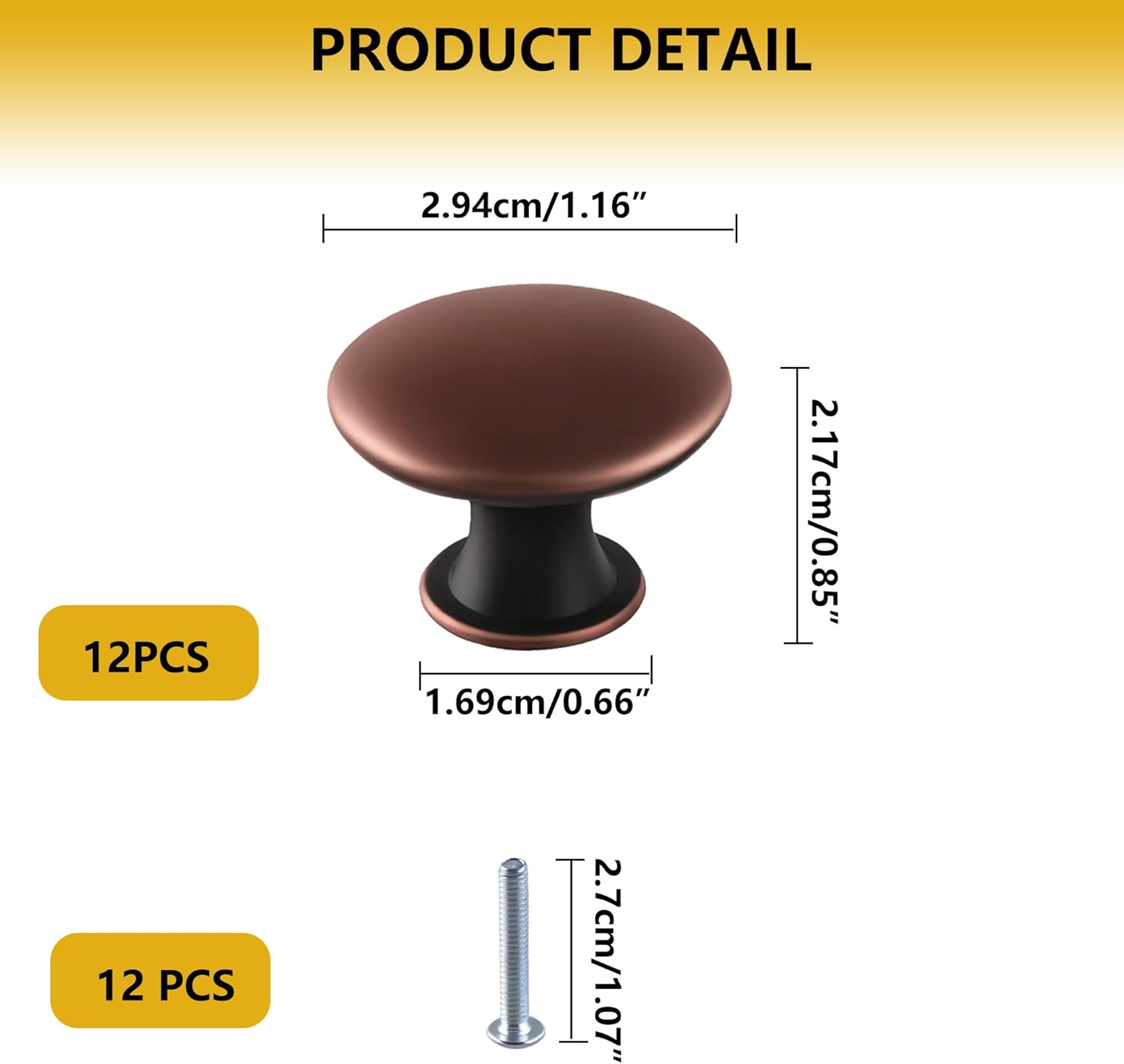 1.18 inch (30mm) antique copper cabinet knobs 12 pcs round drawer pulls with screws single hole metal handles for kitchen cabinet, wardrobe, cupboard & bathroom hardware