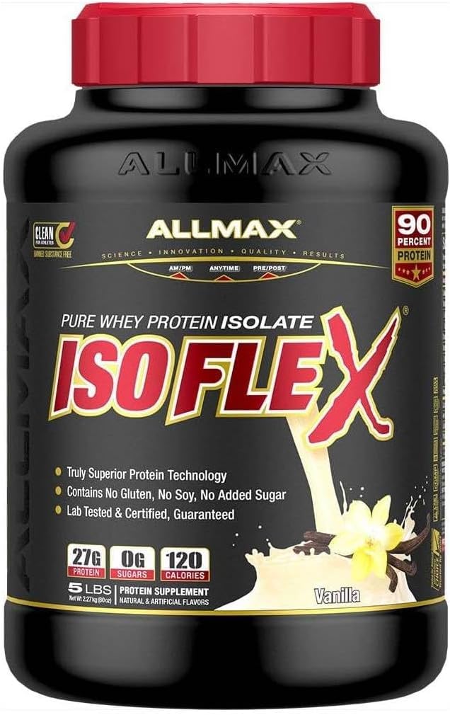 ALLMAX ISOFLEX Whey Protein Isolate, Vanilla - 2 lb - 27 Grams of Protein Per Scoop - Zero Fat & Sugar - 99% Lactose Free - Gluten Free & Soy Free - Approx. 30 Servings