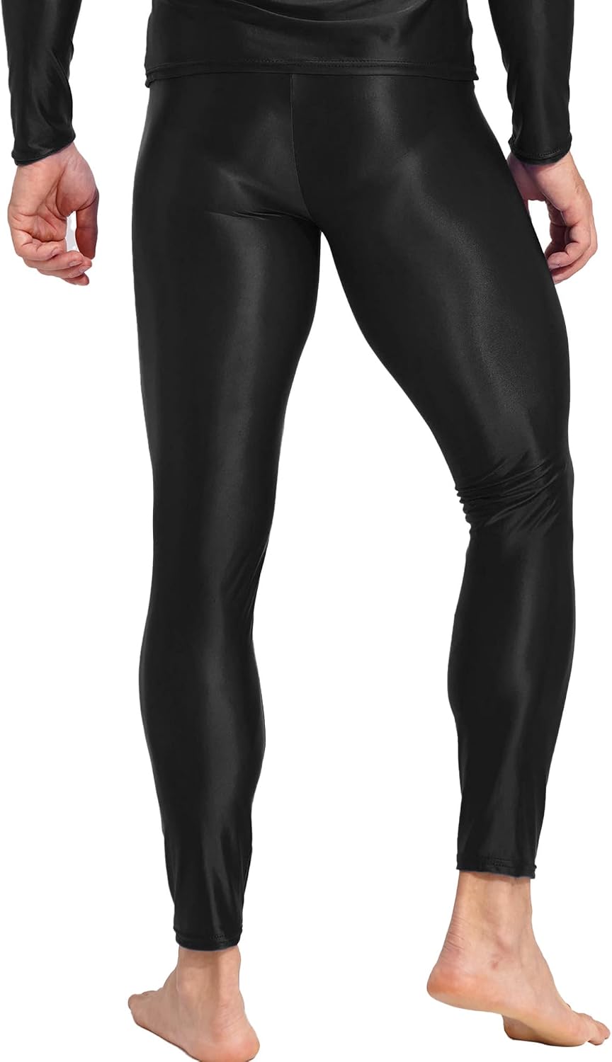 Men's Glossy Ice Silk Compression Tights Base Layer Bottom Skinny Pants Yoga Pants