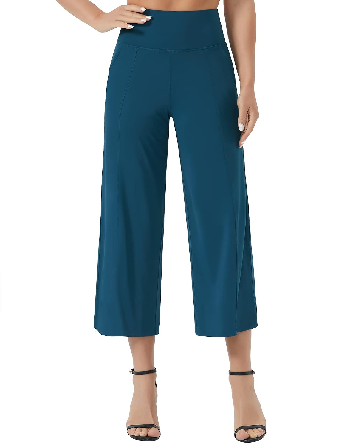 THE GYM PEOPLE Bootleg Yoga Capris Pants for Women Tummy Control High Waist Workout Flare Crop Pants with Pockets