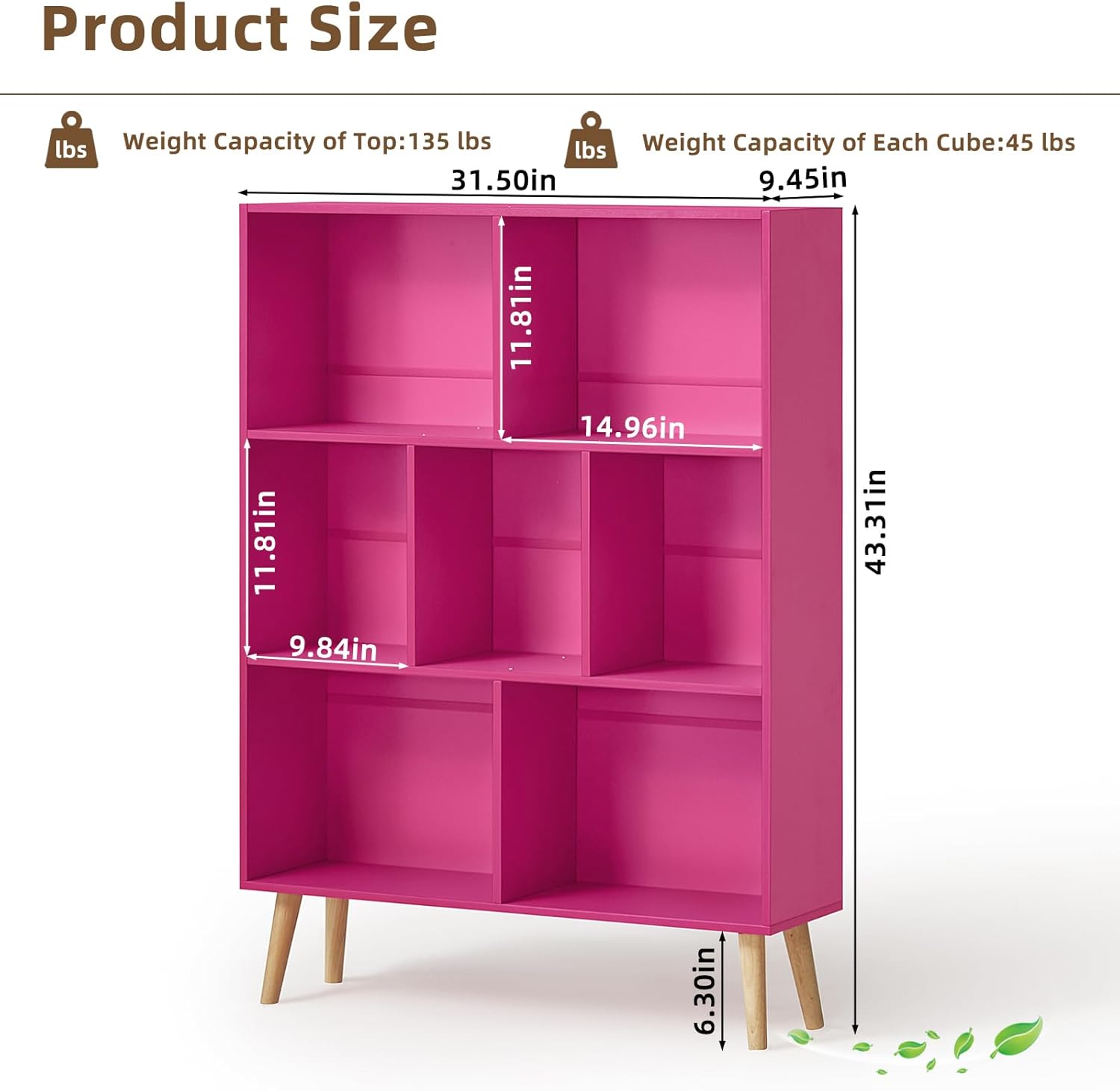 LEYAOYAO 7 Cube Bookshelf,3 Tier Book Shelf with Legs,Pink Modern Bookshelf,Large Freestanding Open Toy Modern Bookshelves,Display Bookcases Decor Furniture for Nursery 7 Cube with Legs Pink
