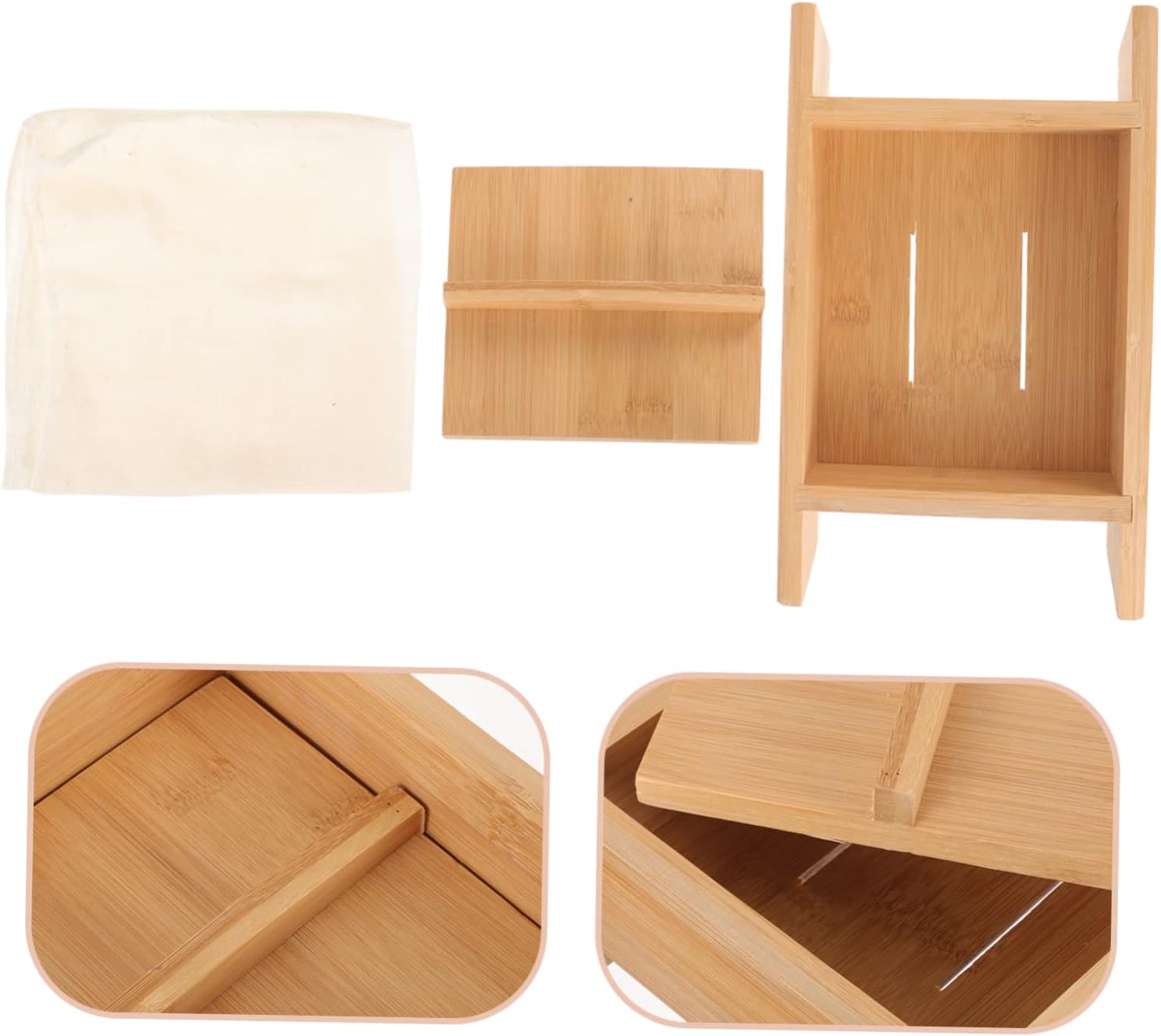 Wooden Tofu Press Cheese Maker with Lid, Khaki Smooth Interior