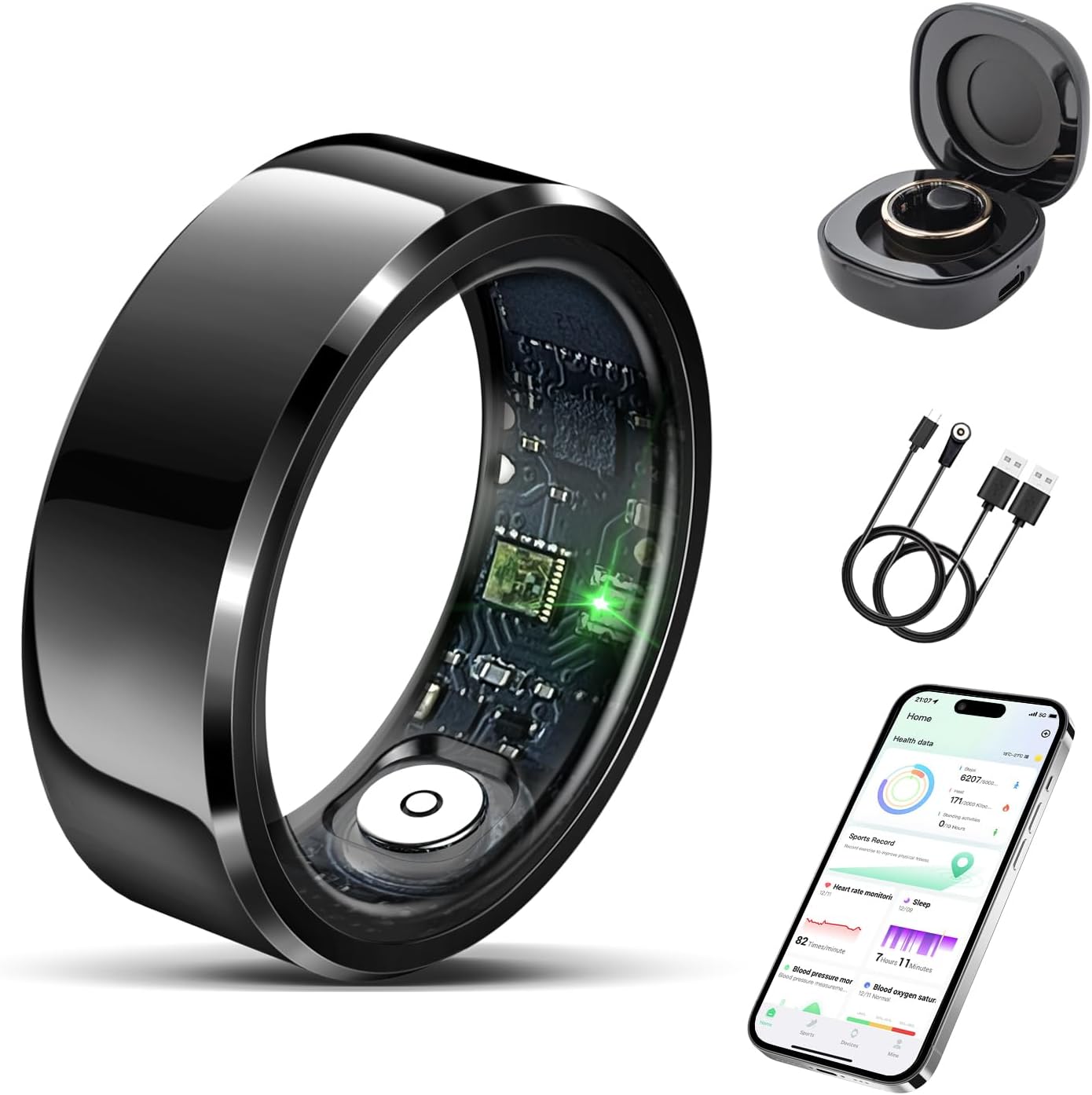 Smart Ring for Women Men-Wearable Fitness Tracker with Sleep Tracking Heart Rate Blood Oxygen Healthy Monitor Ring Activity Monitoring Steps Calories
