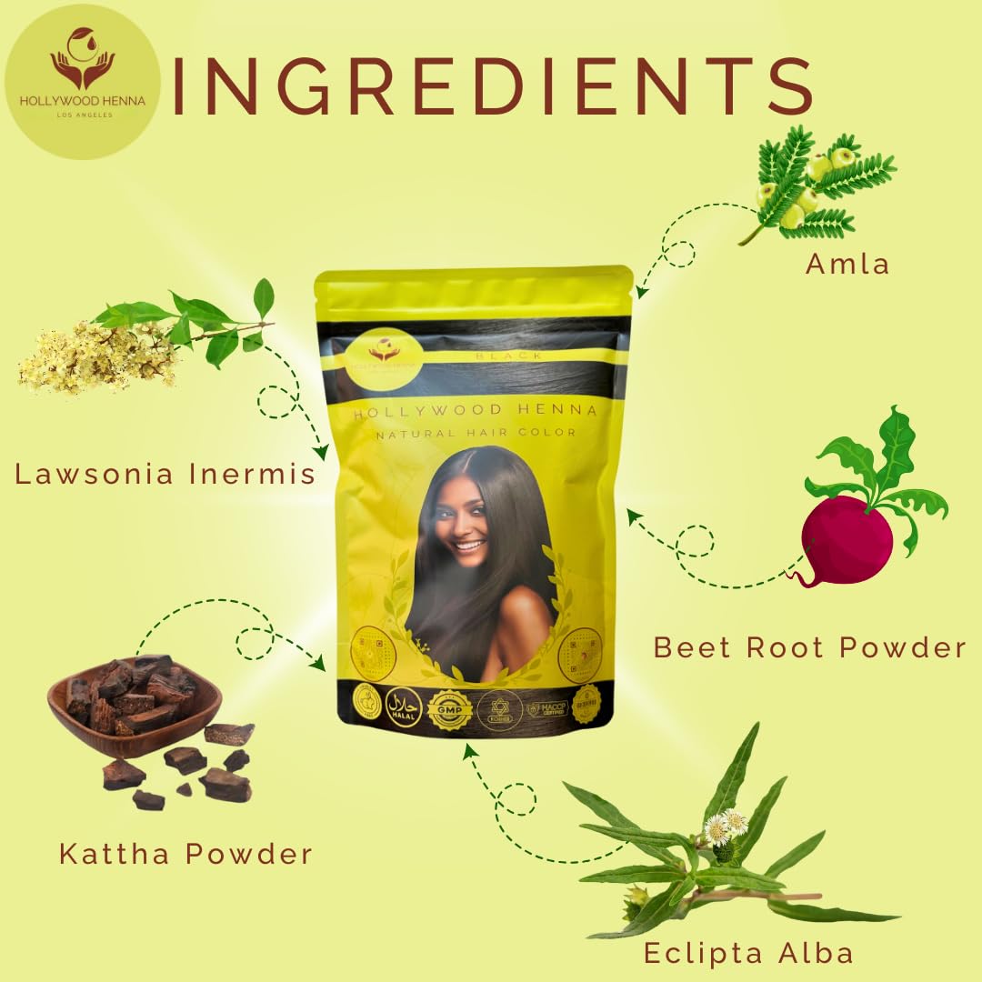 Hair Color (Black) Organic Color Hair Beard Dye (Pack of 1-227g) Henna Based Hair Colors with Pure Herbs Free Chemicals Long Lasting Natural Hair Dye for Men & Women Gift - Image 5