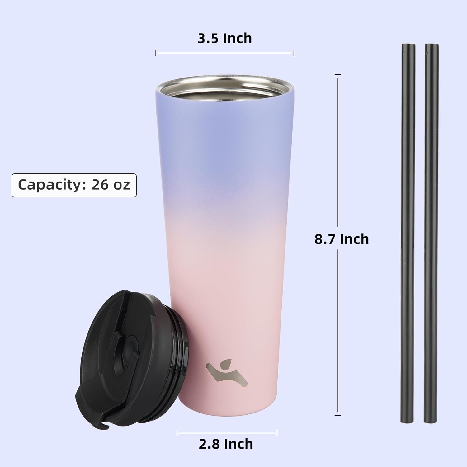 26 OZ Insulated Tumbler with Lid and 2 Straws Stainless Steel Water Bottle Vacuum Travel Mug Coffee Cup,Pastel Sunset - Image 2