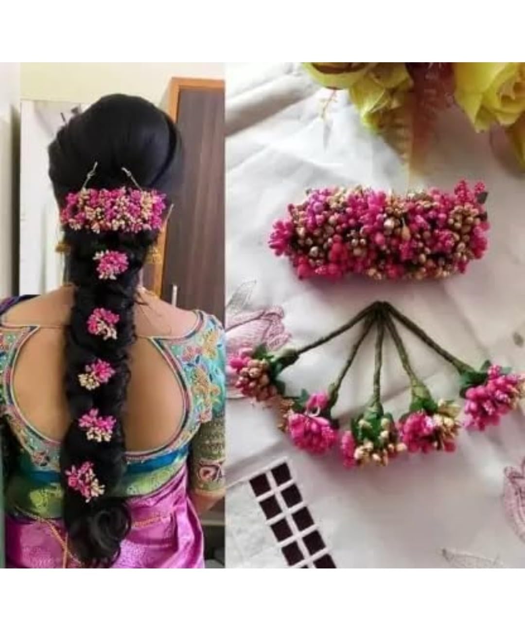 Artificial flower for hair veni gajra brooch bridal accessories (Pink and gold) (B0C3HNKR41) Amazon Price History, Amazon Price Tracker