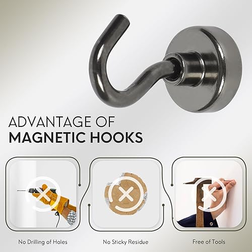 Vista 62 de NEOSMUK - Ganchos magnéticos de alta resistencia con imanes extrafuertes para colgar en refrigerador, crucero, cabinas o parrilla, color blanco
