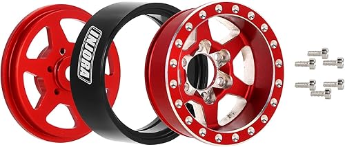 Miniatura 2 de INJORA 1.0 Plus Beadlock - Llantas de aluminio de 6 radios para SCX24 TRX4M FCX24 124 118 RC Crawler (rojo)