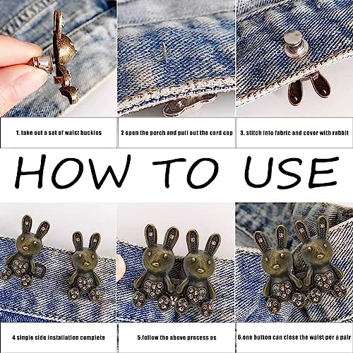 Image of 2pcs Cute Rabbit Button Pins for Jeans Adjustable Bunny Button Pins Waist Buckle for Loose Jeans Pants, Detachable Buttons for Jeans Waist Buckle No Need Sewing Waist Tightener Clip (Rabbit Black)