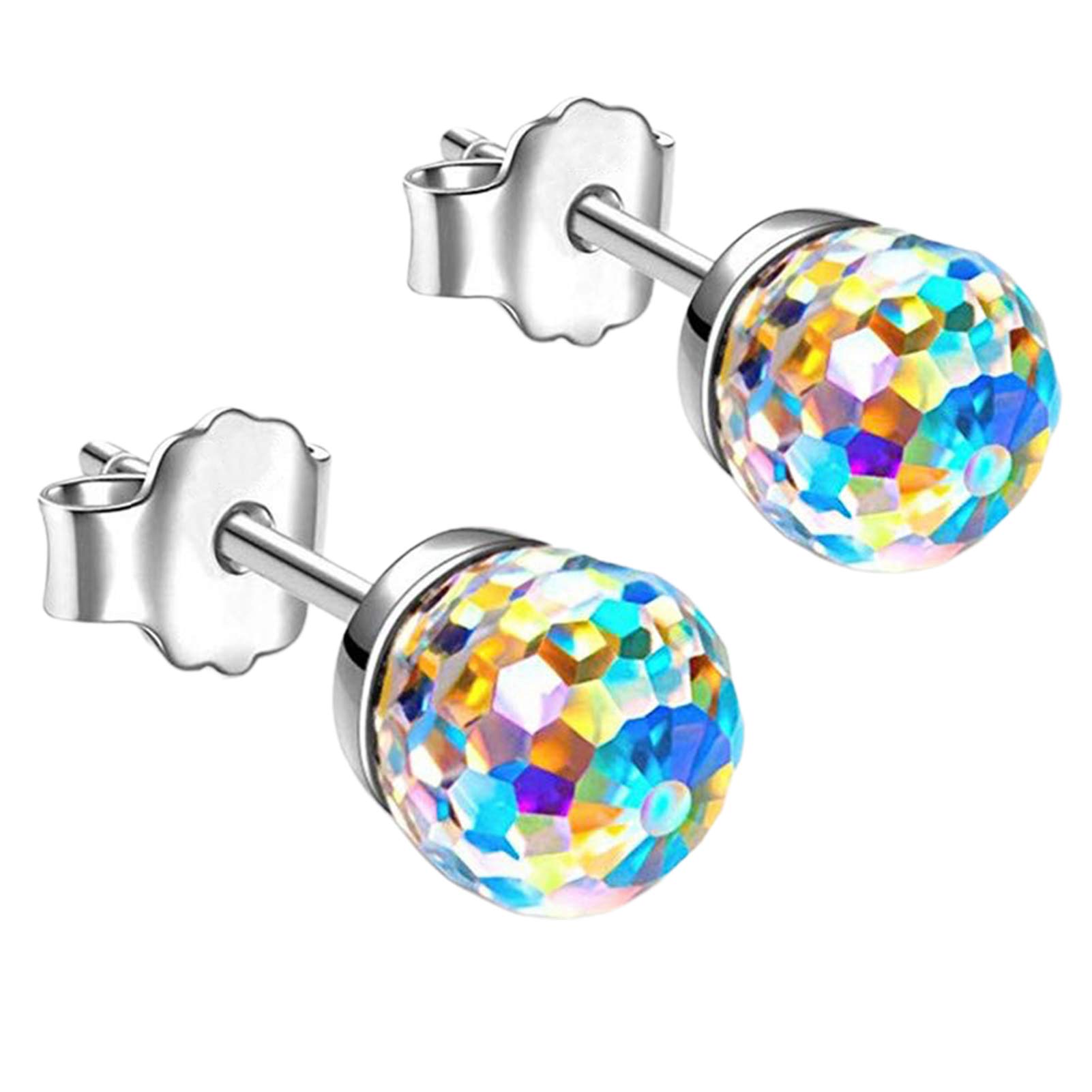 Women Synthetic Diamond Earrings, 18K White Gold Plated Round Square Cubic Zirconia Hypoallergenic Studs Earrings