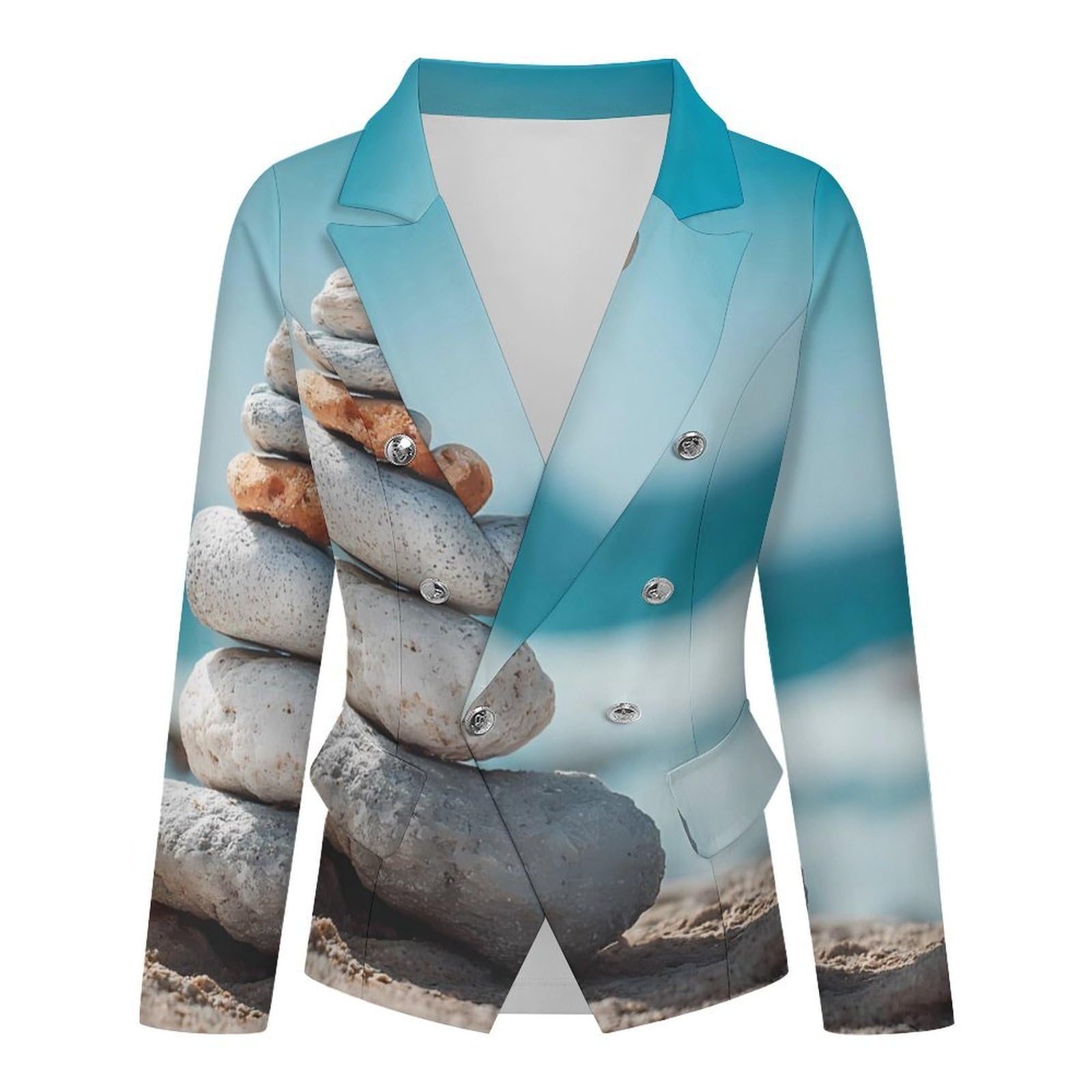 Rock Tower Overlooking Lake Blazer da donna con risvolto giacca elegante per abbigliamento formale casual