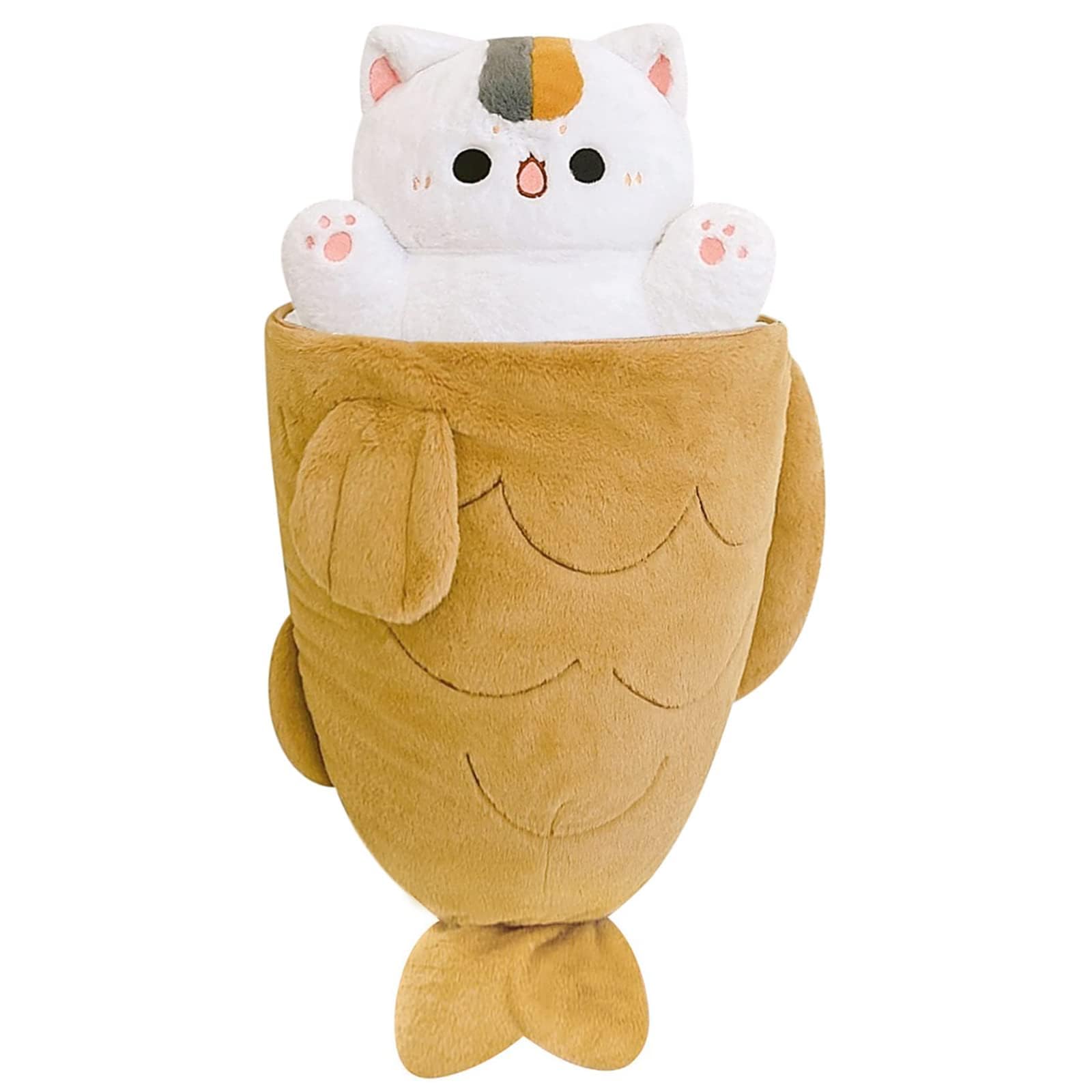 Ditucu 11.8 inch Taiyaki Cat Plush Pillow Cute Kitten Inside Fish 2 in 1 Soft Stuffed Animals Plushies Toys with Outfit Sleeping Doll Gifts for Girls Boys Taiyaki Cat 11.8 inch