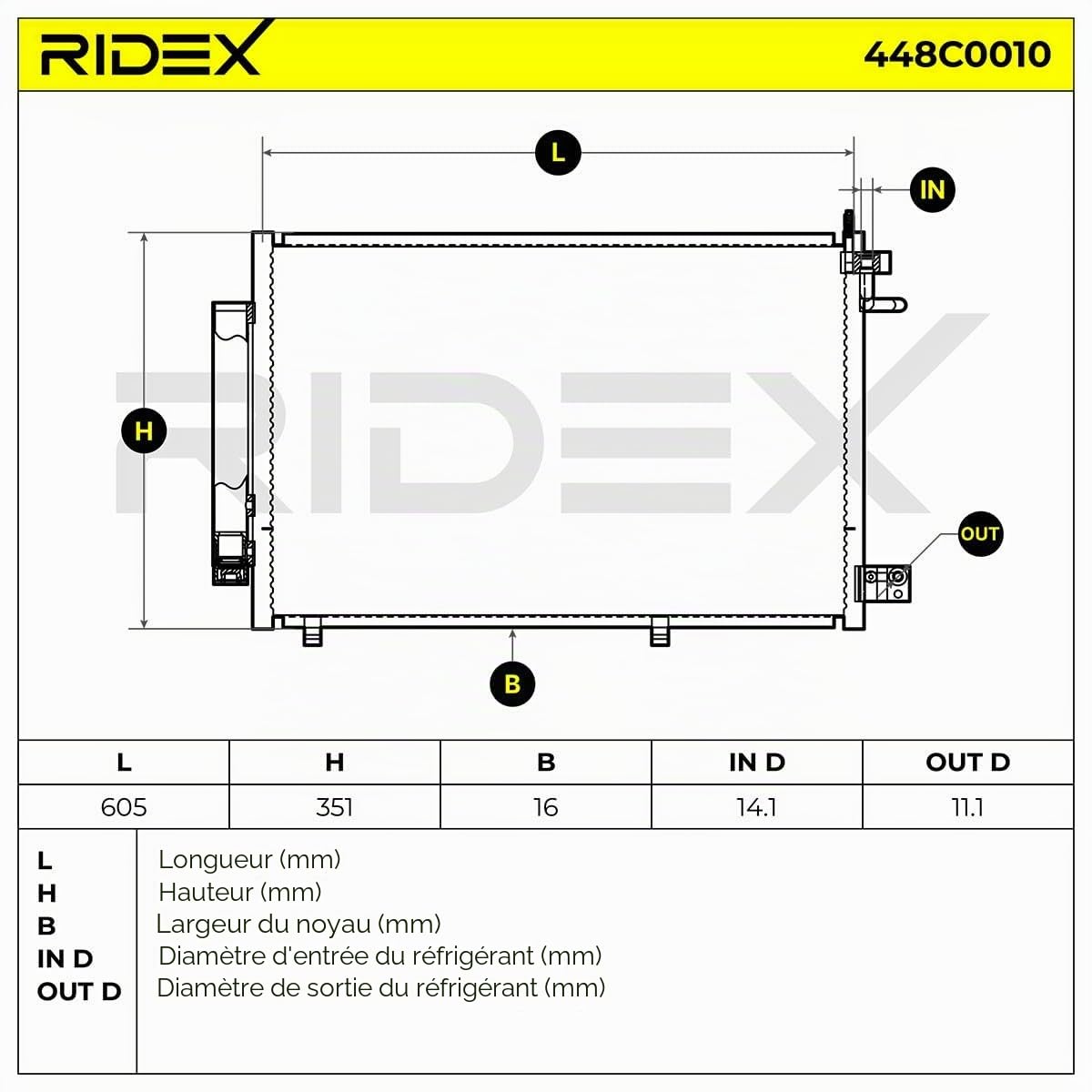 RIDEX 448C0010 Condenseur climatisation avec déshydrateur Compatible avec VW Golf 4 3/5 portes 1J1