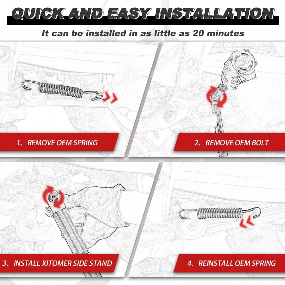 Xitomer Complete Lowering Kit for KLR650 Adjustable Suspension Links (0-4’ Drop) + Kickstand (0-2.4’ Range), Fit for KAWASAKI 2008-2018 & 2022-2026 KLR650 Adventure Traveler