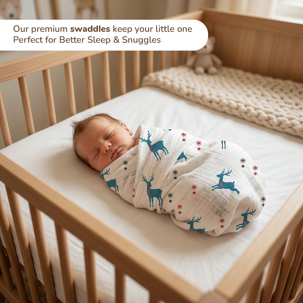 Kridlo 3-in-1 Baby Sleeping Bag & Carry Nest Combo - Blue Daisy, Unisex + 100% Cotton Swaddle Wrap, Teal Dancing Deer 0-3 Months - Breathable & Skin-Friendly Newborn Bedding Set 3