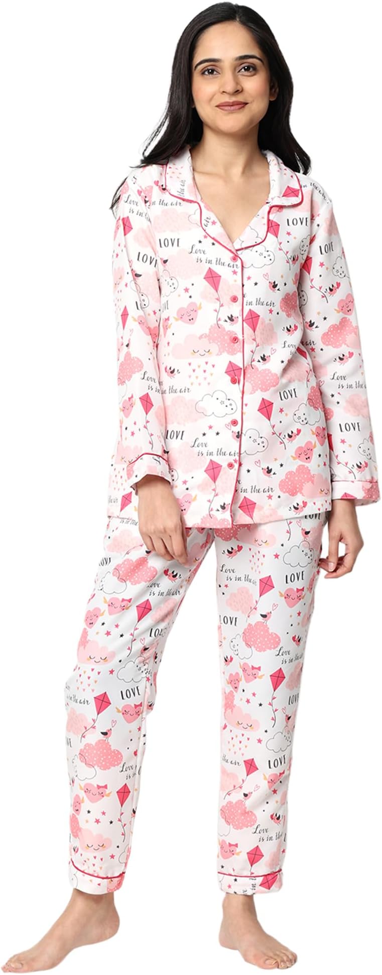 Urban Komfort Full Sleeve Cotton Valentine Printed Design Shirt & Pajama Nightsuit Set
