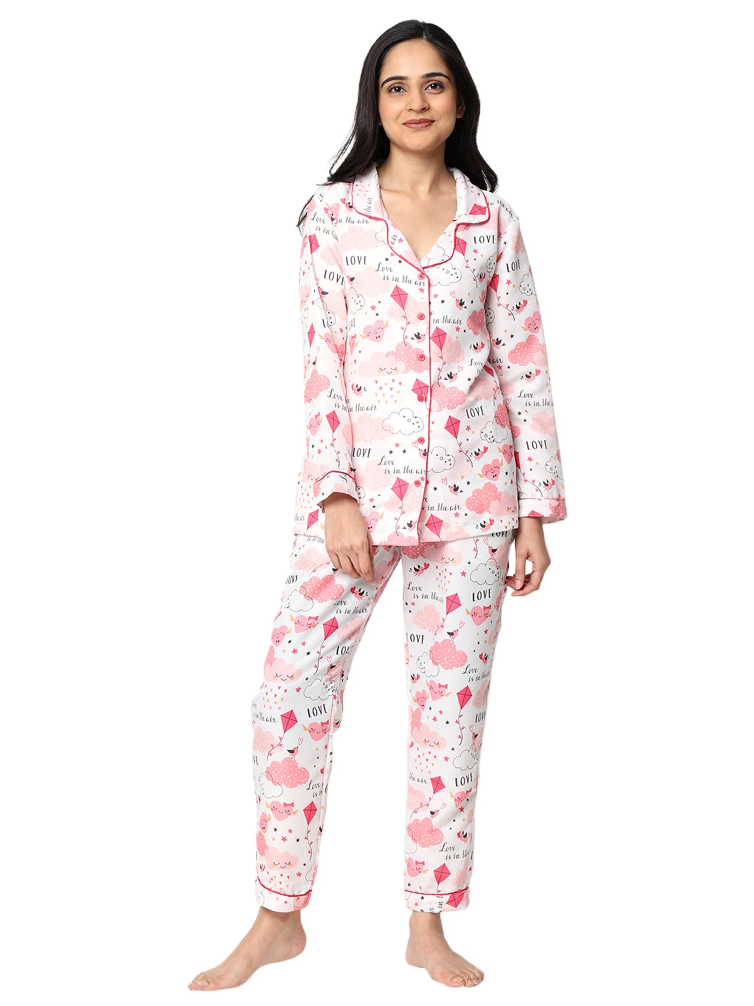 Urban Komfort Full Sleeve Cotton Valentine Printed Design Shirt & Pajama Nightsuit Set