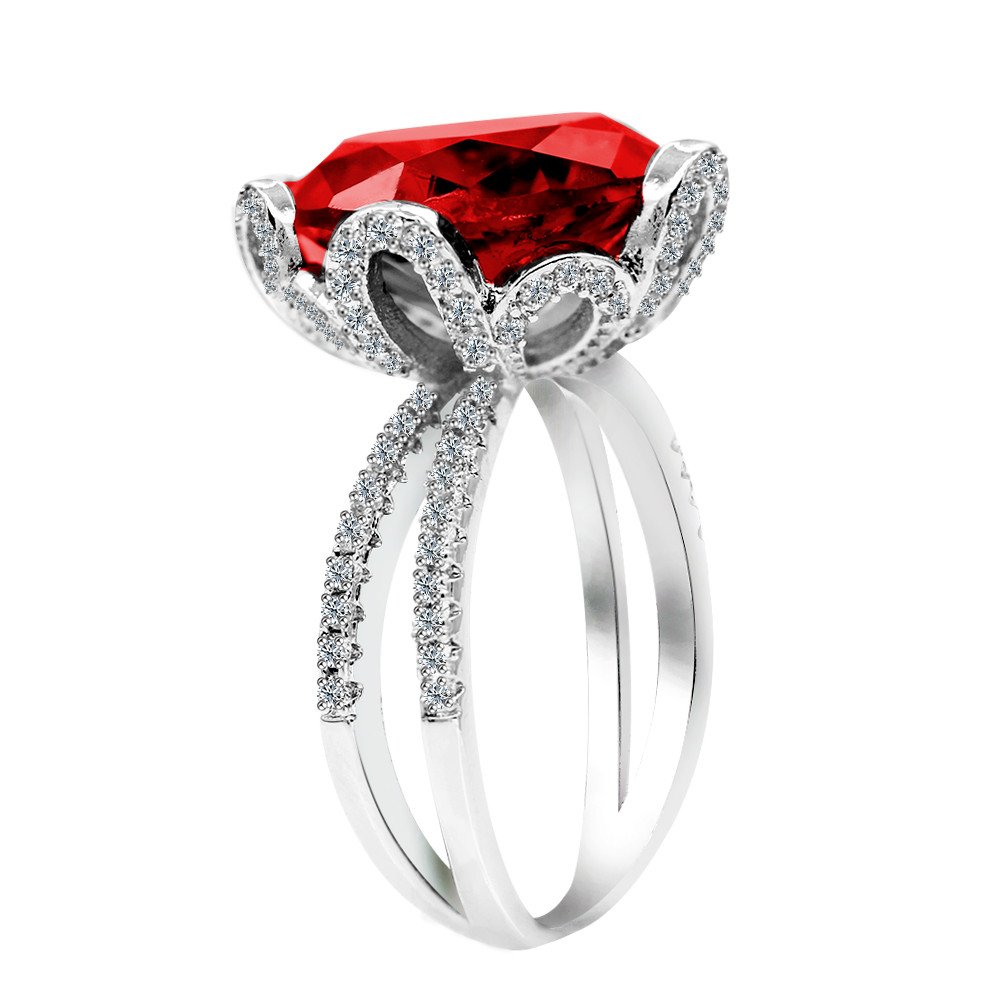 UloveidoUloveido Female Unique Beautiful Red Flower Engagement Wedding Ring - Charm Created Garnet Diamond Jewelry for Women (Size 6 7 8 9 10) RJ212