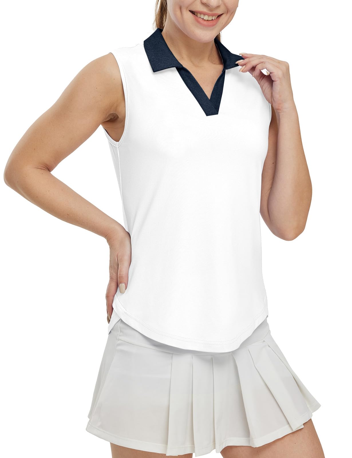 donhobo T-shirt de golf sans manches pour femme - Col en V - Débardeur de tennis - UPF 50+ - Séchage rapide - Léger et respirant - Haut d'été