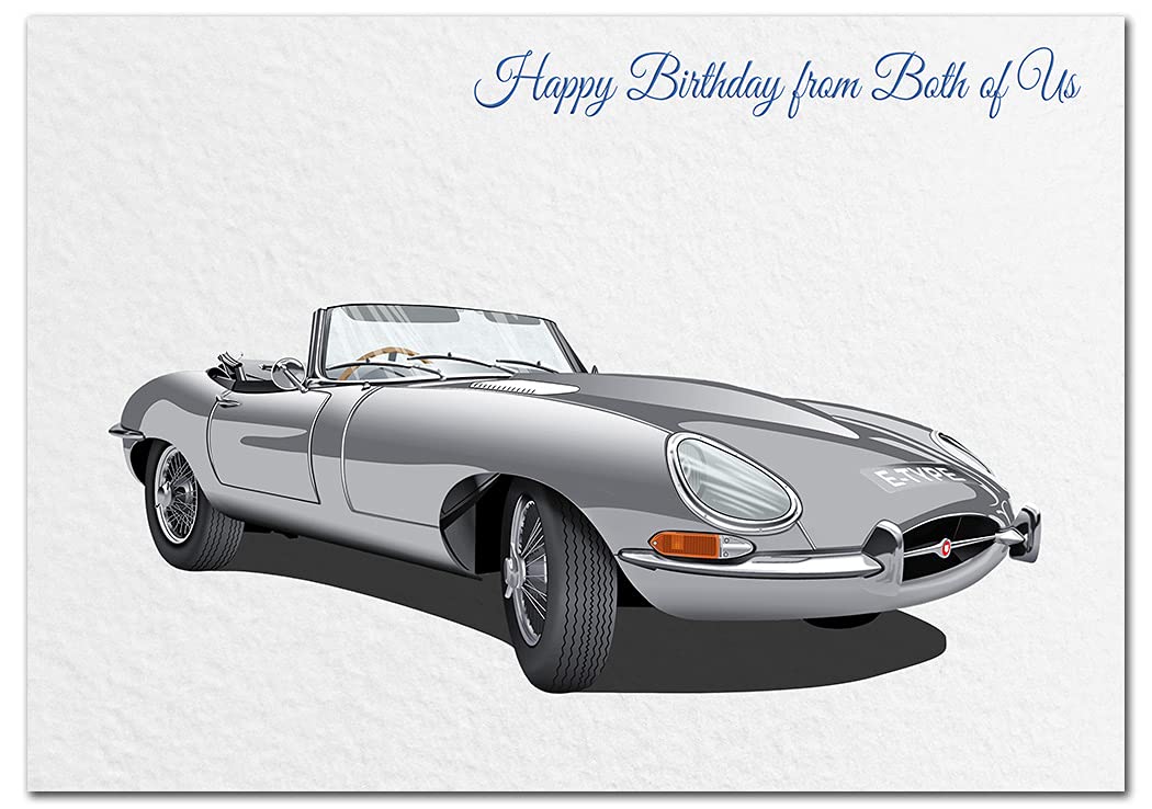 Extra Large Both of Us Birthday Card - XL Big thick A4 size - Special Traditional Bday Greeting Men Him - Unusual Cool Classic E-Type Jag Car Driver Art - Huge Happy Wishes - UK Eco-Friendly