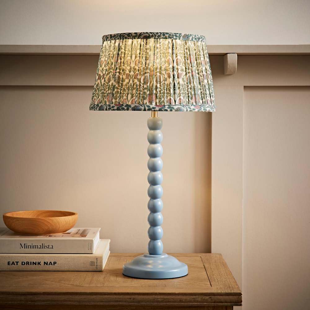 ValueLights | Bobbin Pastel Blue Table Lamp with Floral Pleated Shade and Bulb | Table Lamp, Home Décor & Improvement Essential