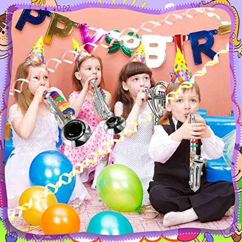 Treela Set of 4 Musical Instruments for Kids, Toy Clarinet Saxophone Trumpet and Horn Set for Beginners with over 10 Color Coded Keys, Christmas Educational Musical Gifts for Children Toddlers(Silver)
