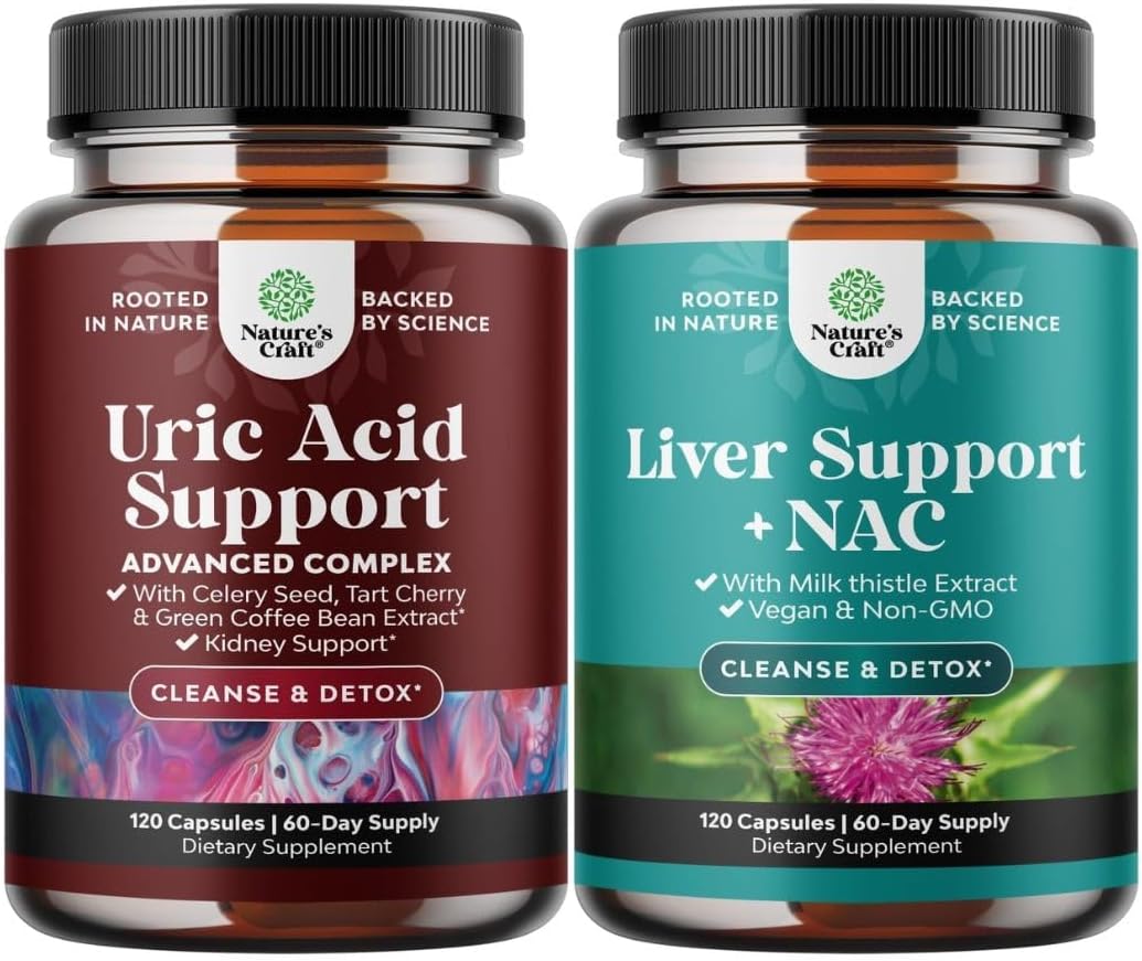 Bundle of Uric Acid Cleanse & Detox - Green Coffee Beans with Turmeric Tart Cherry & Celery Seed & Liver Support NAC Supplement with Milk Thistle Extract N Acetyl Cysteine Artichoke Choline & Beetroot