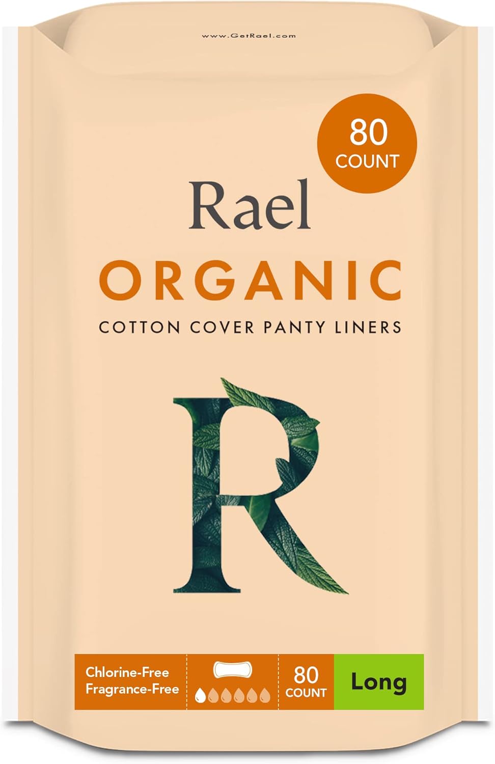 Rael Panty Liners for Women, Organic Cotton Cover - Long Pantiliners, Light Absorbency, Unscented, Chlorine Free (Long, 80 Count) : Health & Household