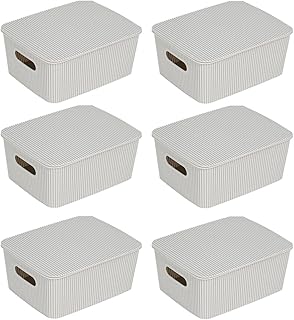 Glad Storage Baskets with Lids - Set of 6 Stackable Plastic Boxes with H...