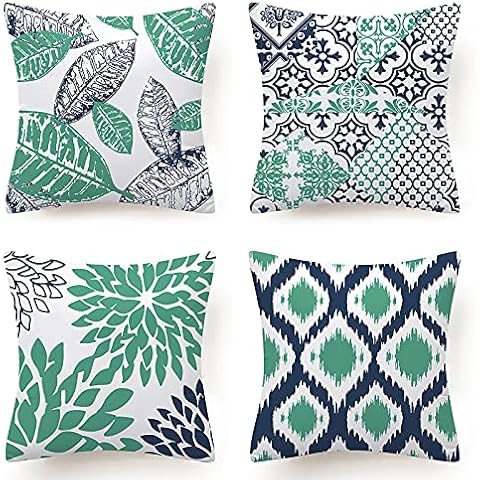 Vgzsyomqib Floral Leaves Cushion Covers Soft 18x18 Inches (45x45 cm) Boho Geometric Pillow Cases Decorative Square Sofa Modern Throw Pillow Cover Home Garden Outdoor Set of 4 Green Grey Cover