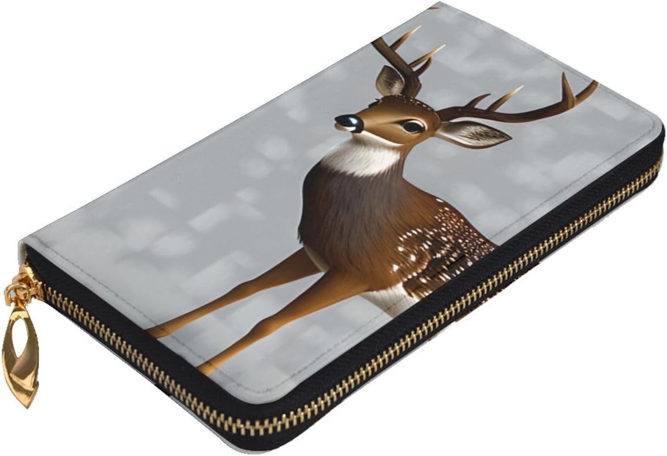Grey plum deer Women's wallet, clutch wallet, with zipper, large capacity.