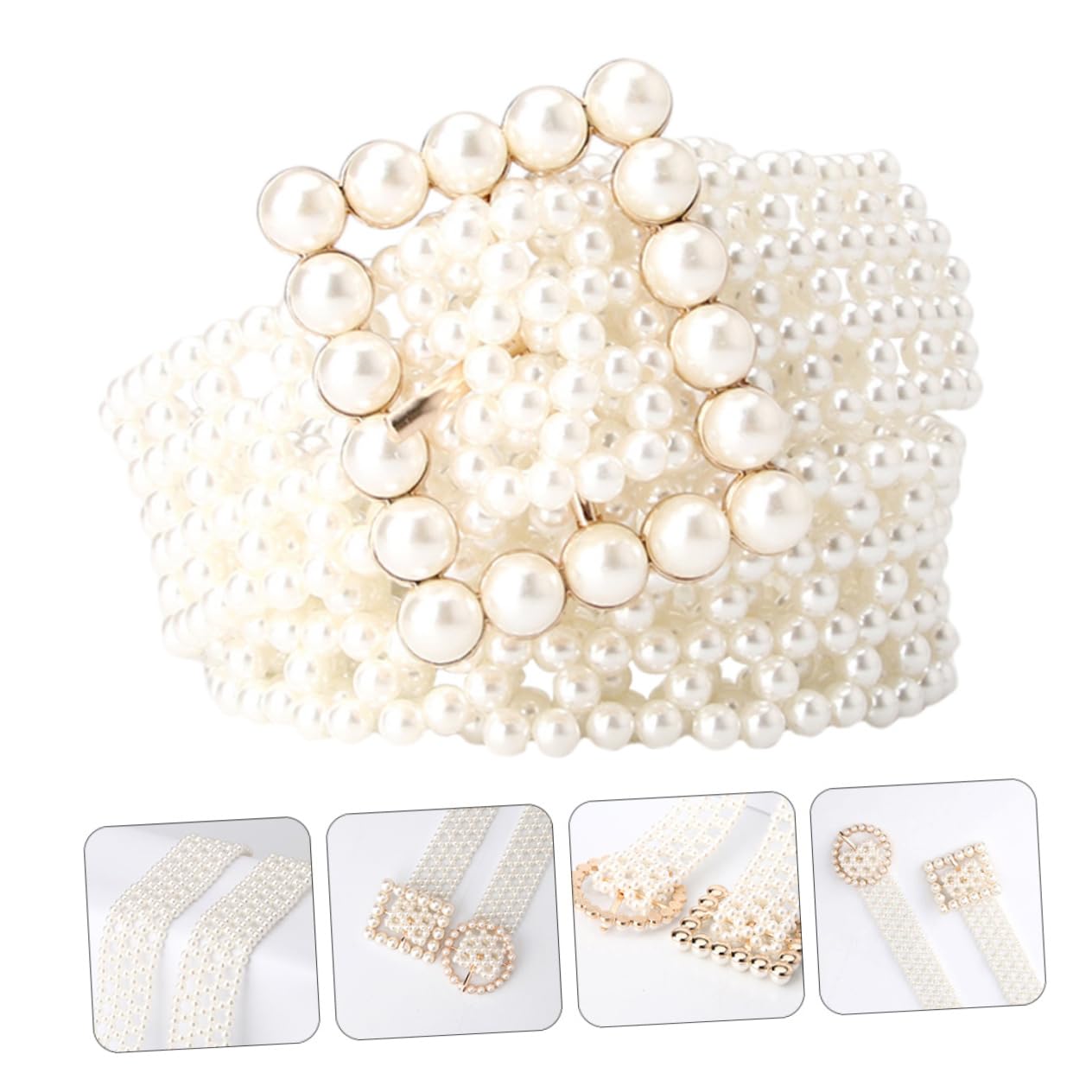 2piezas Cinturón De Mujer Elástico Perlas Imitación Cadena De Cintura Elegante Para Vestidos Accesorio De Moda Para Ocasiones Especiales