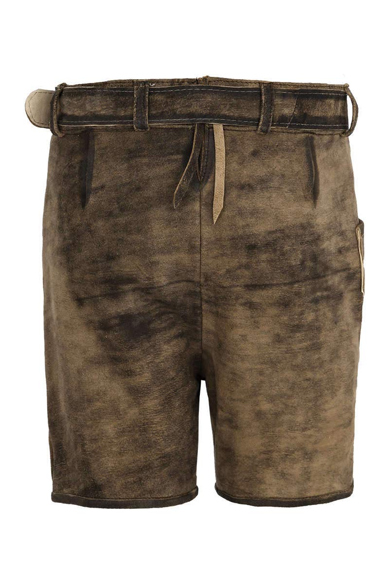 Isar-Trachten Jungen Kinderlederhose kurz mit Gürtel Eiche braun Bestickt, Eiche (braun) m. Gürtel, 158
