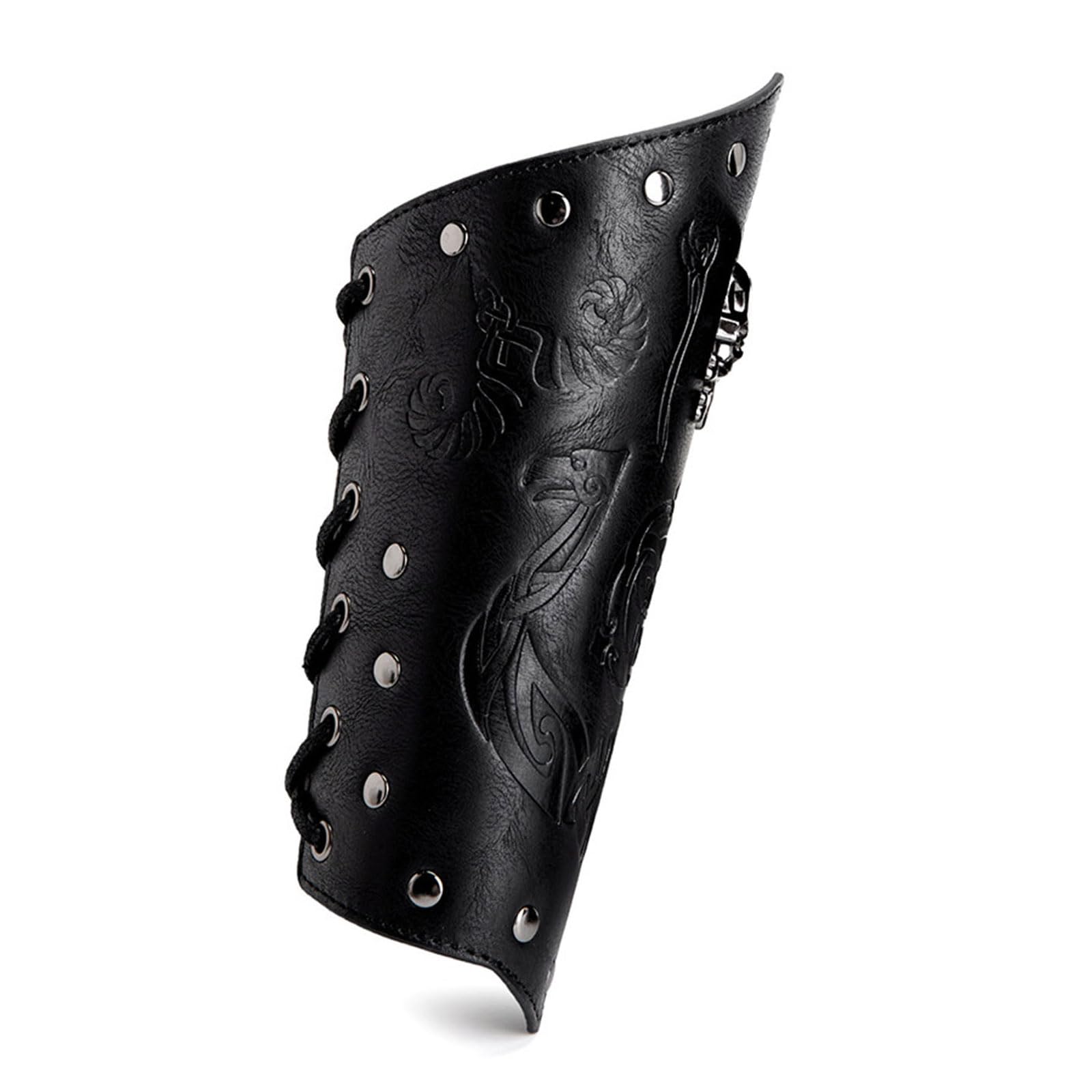 FACAILUO Medieval Wristband Men Cosplay Skull Embossed Bracer Gauntlet for Men Cosplay PU Wristband for Photoshoots and Stage