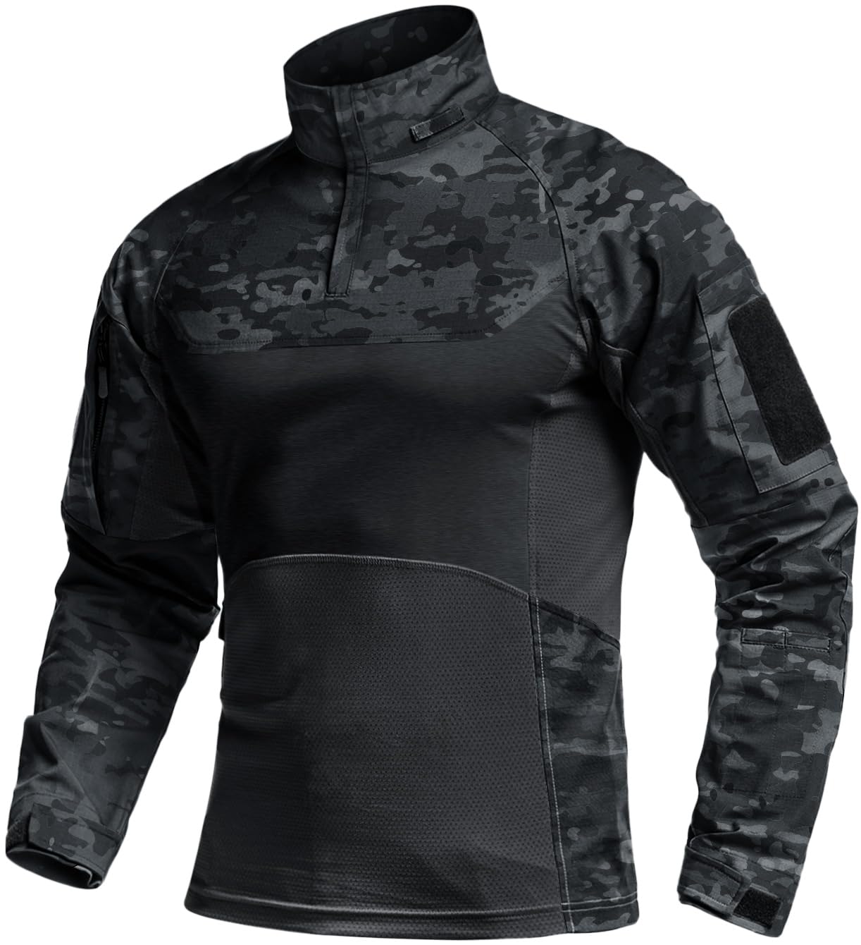 CQR Men's Combat Shirt Tactical 1/4 Zip Long Sleeve Military BDU Shirts Camo EDC Top with Pockets