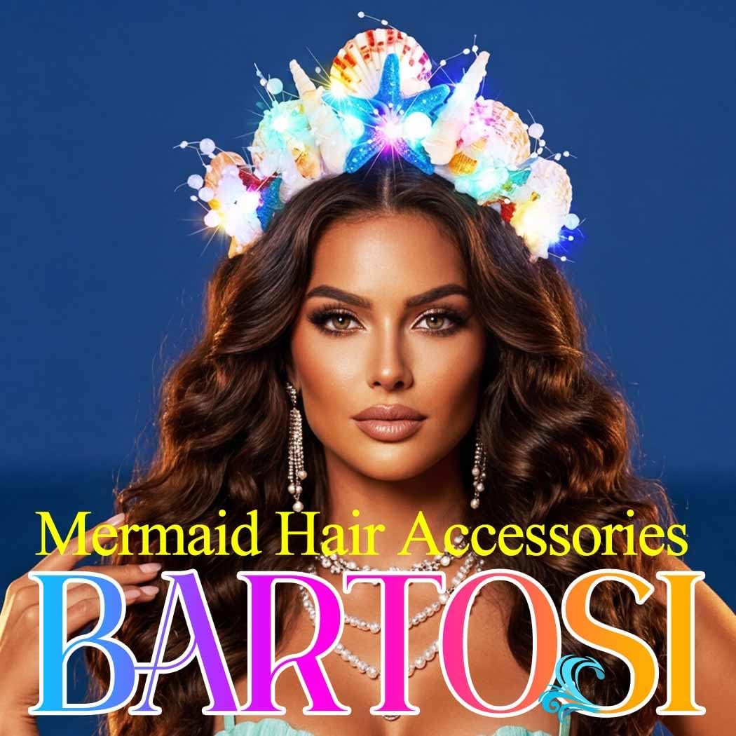 BARTOSI Light Up Mermaid Crown LED Seashell Tiara Ocean Headpiece Beach Wedding Hair Accessories for Women