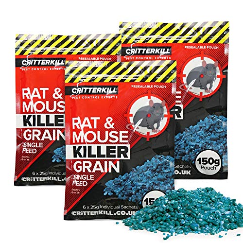 CritterKill Rat & Mouse Killer Poison Grain 150g SINGLE FEED - EXTRA STRENGTH (450g)