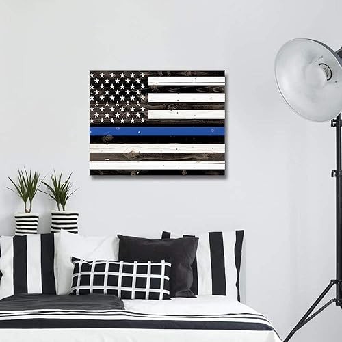 Miniatura 3 de Impresiones en lienzo para decoración de pared para sala de estar, dormitorio, baño, línea azul rústica delgada de la policía, bandera de Estados