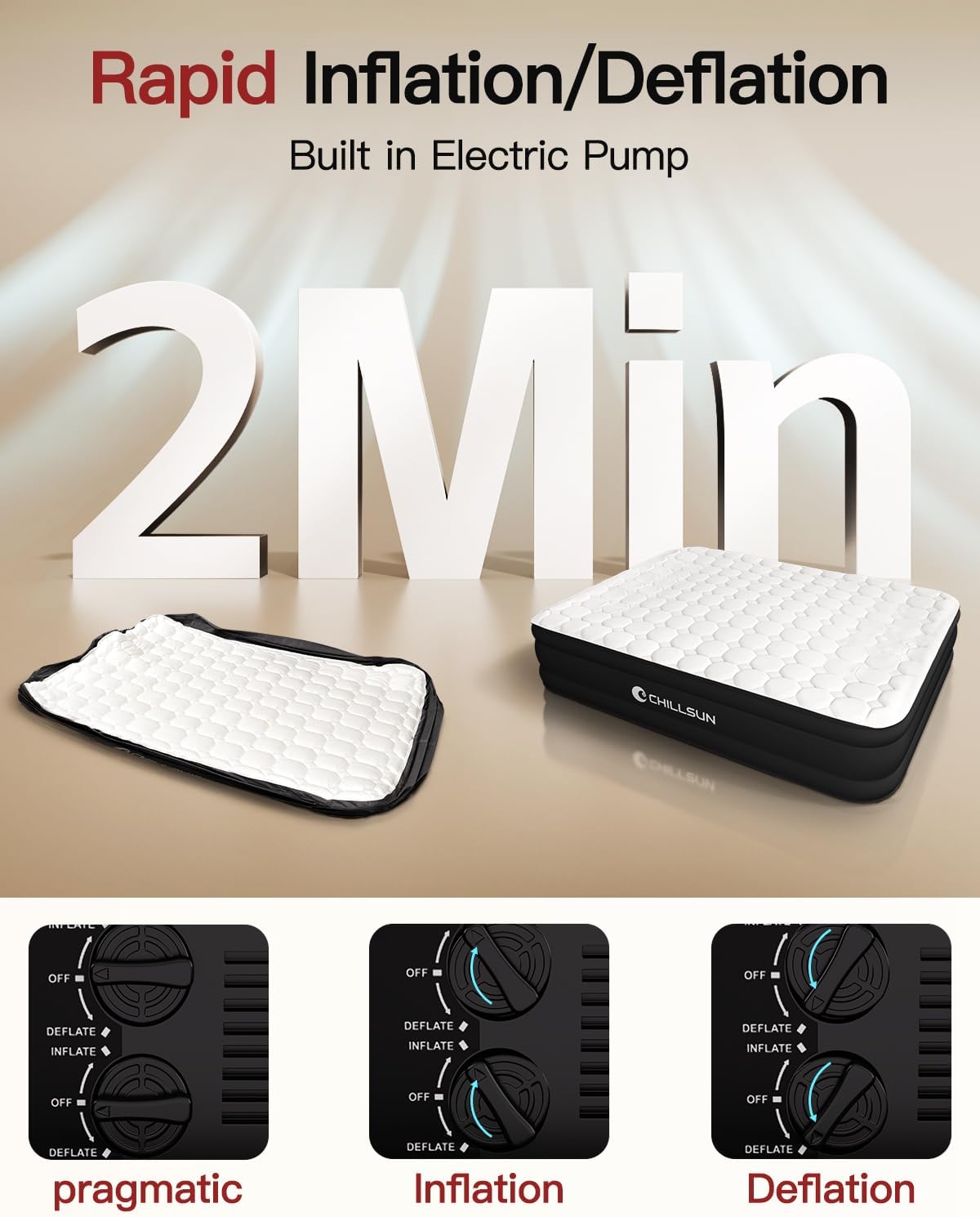 CHILLSUN Twin Air Mattress with Built in Pump, 2025 Upgraded 18" Raised Comfort Blow up Mattress, Durable Inflatable Mattress Air Bed for Guests & Home, Colchon Inflable Airbed 700lbs Max