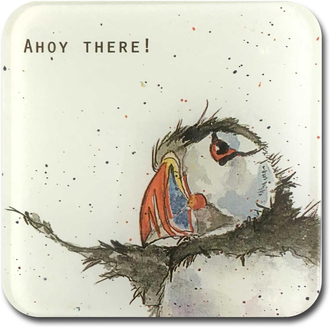 Puffin Glass Coaster – Seaside Coaster - Premium Drinks Mat, Artist Illustrated, 10cm x 10cm, Recycled Glass, Watercolour Puffin Illustration - Ahoy There - Sailor Gift - Single Coaster, by British artist Sarah Boddy