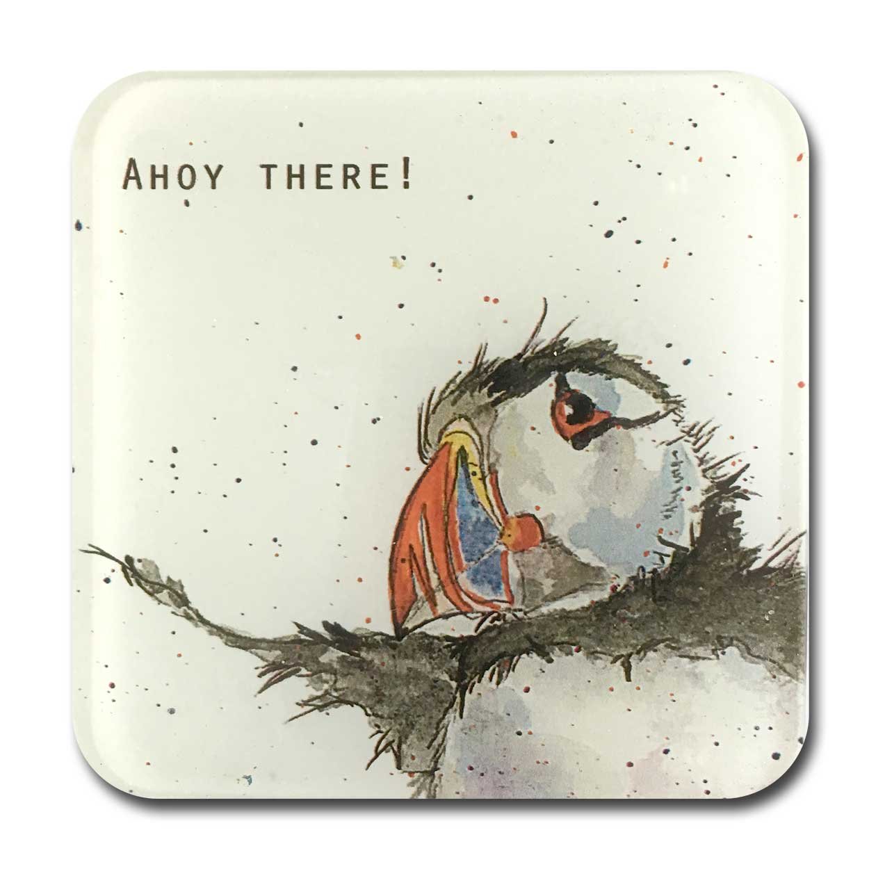 Puffin Glass Coaster – Seaside Coaster - Premium Drinks Mat, Artist Illustrated, 10cm x 10cm, Recycled Glass, Watercolour Puffin Illustration - Ahoy There - Sailor Gift - Single Coaster, by British artist Sarah Boddy