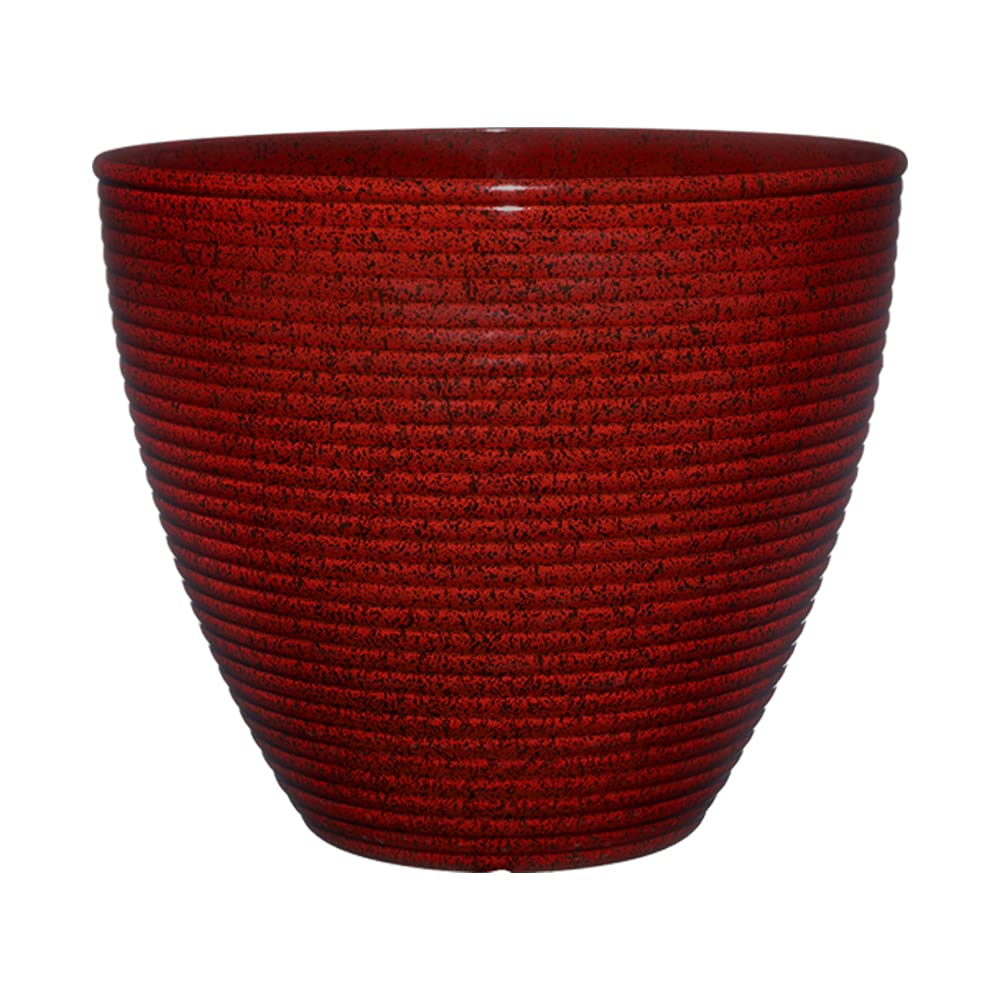 Classic Home and Garden Cali Modern Round Resin Planter for Indoor Outdoor Plants (13" Lava Red)