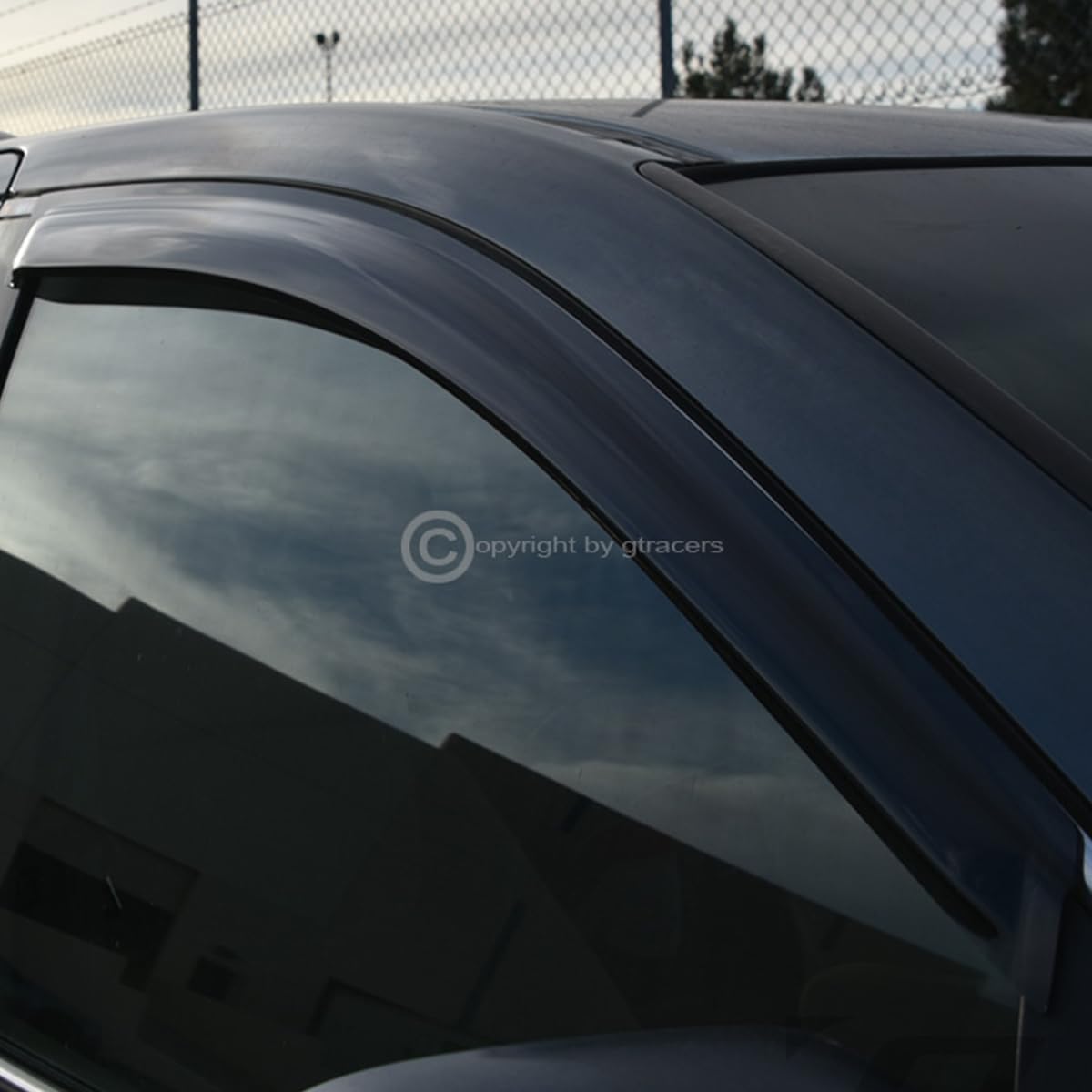 Sun Rain Guard Vent Shade Window Visors 2PC Dark Smoke Tape-On Wind Deflectors Rain Guards - Compatible with 1995-2004 Toyota Tacoma Front Driver & Passenger Doors