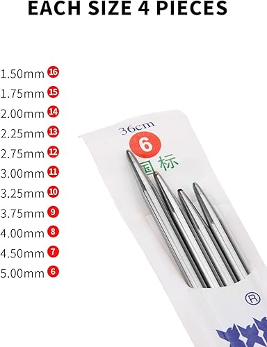 Miniatura 3 de Hicello Juego de agujas de tejer de doble punta, 44 piezas, herramientas de tejer de acero inoxidable, 11 tamaños, 14.2 pulgadas, 14.2 in