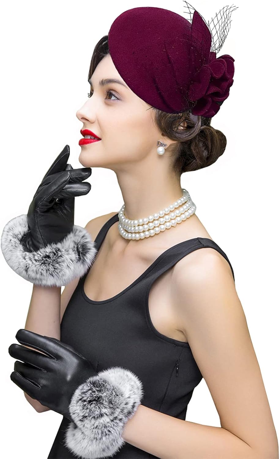 Women's Vintage 100% Wool Felt Cloche Bucket Bowler Hat Winter Vintage Bow Fedoras Church Fascinator - Image 3