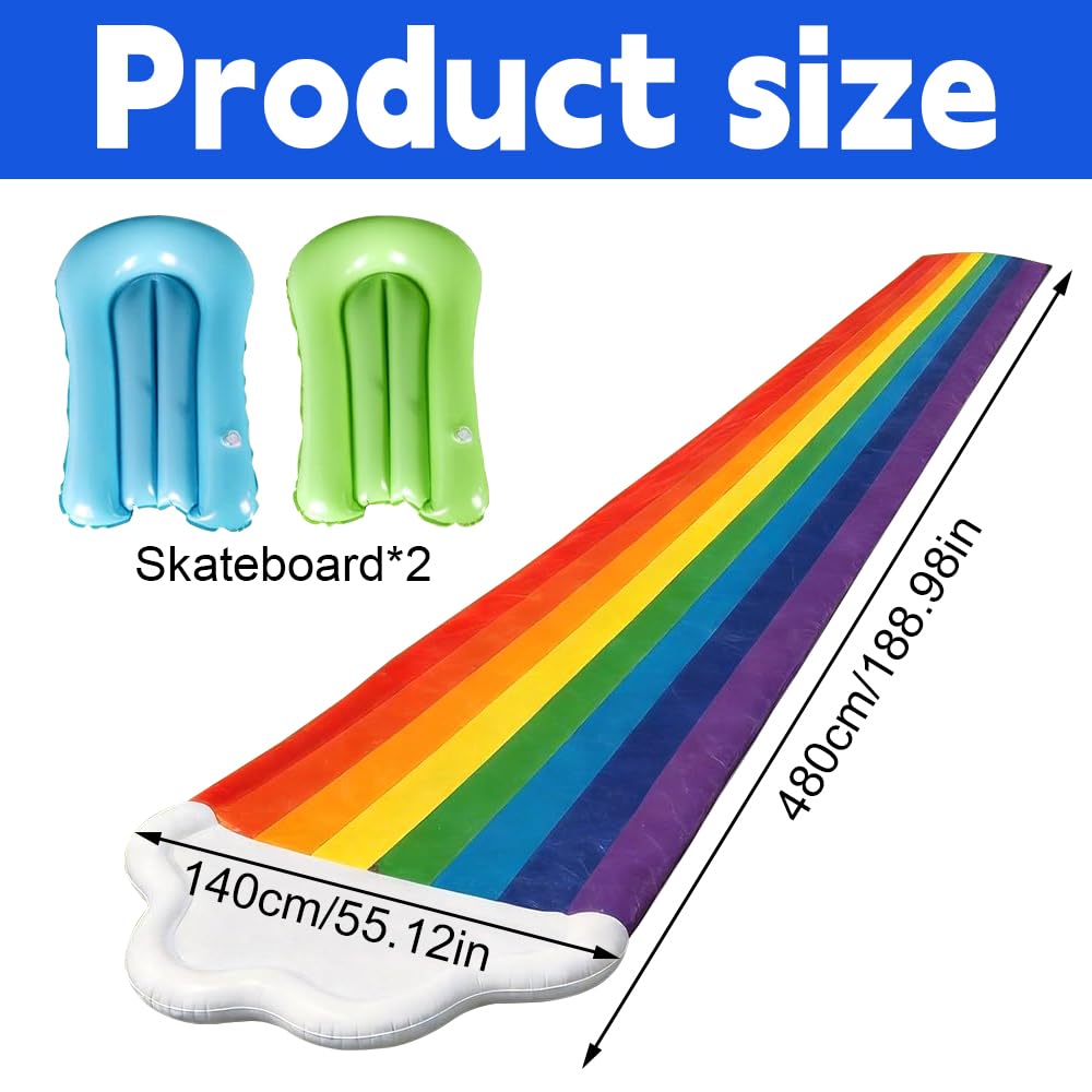 Toboggan Aquatique,480 X 140cm Toboggan pour Pelouse Double Toboggan à Eau avec 2planches Gonflables,Toboggan De Pelouse Résistant,Toboggans Doubles pour Enfants Et Adultes,Extérieur Et Jardin